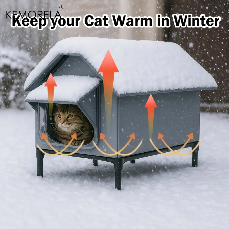 KEMORELA Winter Insulated Outdoor Cat House Foldable Oxford Cloth Warm Mat Shelter Easy Assembly Soft for Cats And Small Dogs