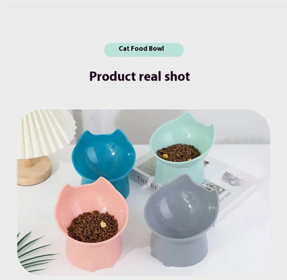Elevated Cat Bowl Neck Protector Anti Vomiting Food Water Bowls for Indoor Cats Kittens Anti-Tip Plastic Raised Pet Feeding Dish