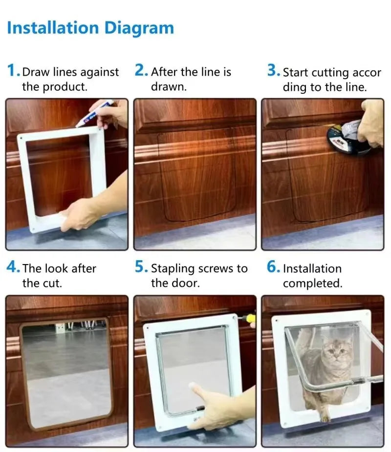 Smart Silent Electric Pet Door for Cats and Dogs Free Passage with Chip Recognition Suitable for Glass, Iron, and Wooden Doors