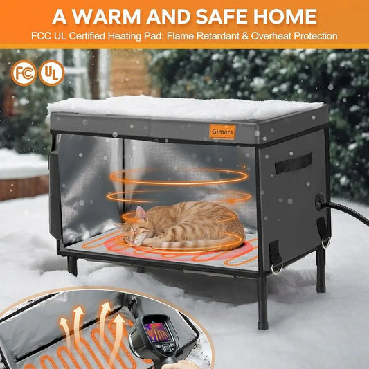 Weatherproof Outdoor Heated Cat House with 5.1 Elevated Shelter and Insulated Bed for Winter Protection - Pet Suppie