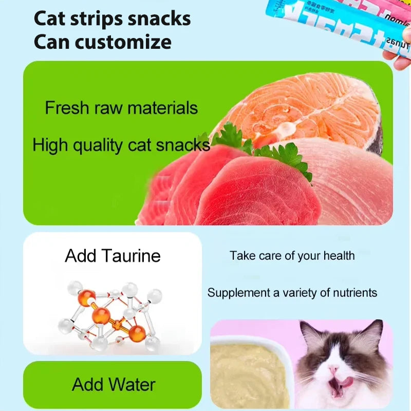 10Piece/2Pack Pet Snacks Cat Strips Young Cat Wet Food Pack Nutrition Chicken Cod Salmon Formula Mixed Flavor Cat Liquid Snacks
