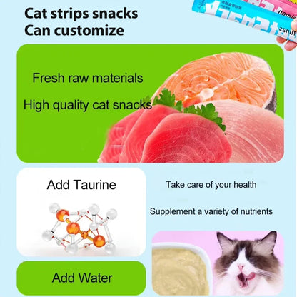 10Piece/2Pack Pet Snacks Cat Strips Young Cat Wet Food Pack Nutrition Chicken Cod Salmon Formula Mixed Flavor Cat Liquid Snacks