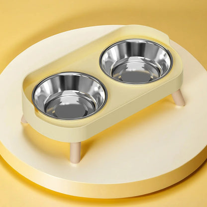 Dopamine Colorful Elevated Pet Feeder: Dual Stainless Steel Bowls with Neck Support - Fashion Food & Water Station for Pets
