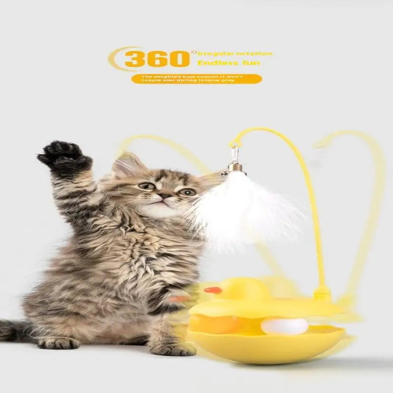 {QTG333} Tumbler Cat Teaser Toy With Removable Feathers & Bells - Self Amusing Kitten Play Wand Easy To Clean And Reassemble