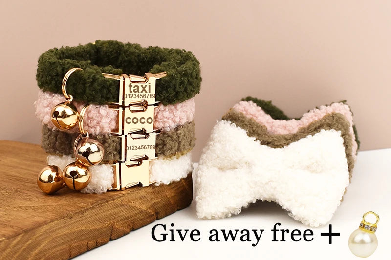 Autumn and winter Teddy fur cat collar bell accessories Kitten neck accessories can be customized laser lettering