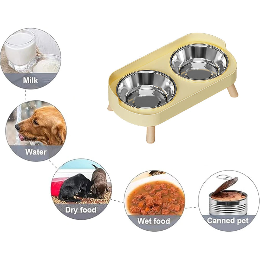 Ceramic Cat Bowls Double Set - Large Aperture Food & Water Bowls, Anti - Tip Design, Neck - Care for Cats and Dogs