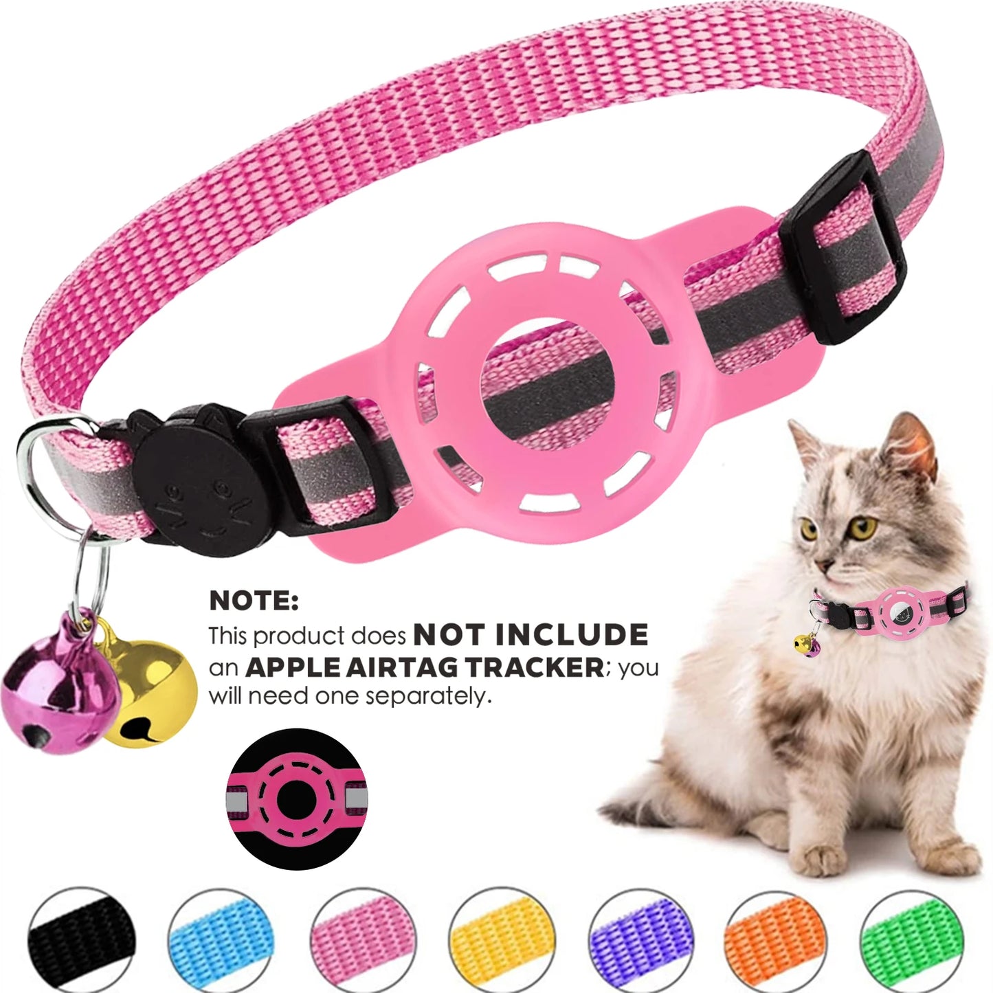 for Apple Air Tag Tracker Breakaway Cat Collar, with Airtag Case Reflective Kitten Collar with Bell for Cats,Small Dog Collar