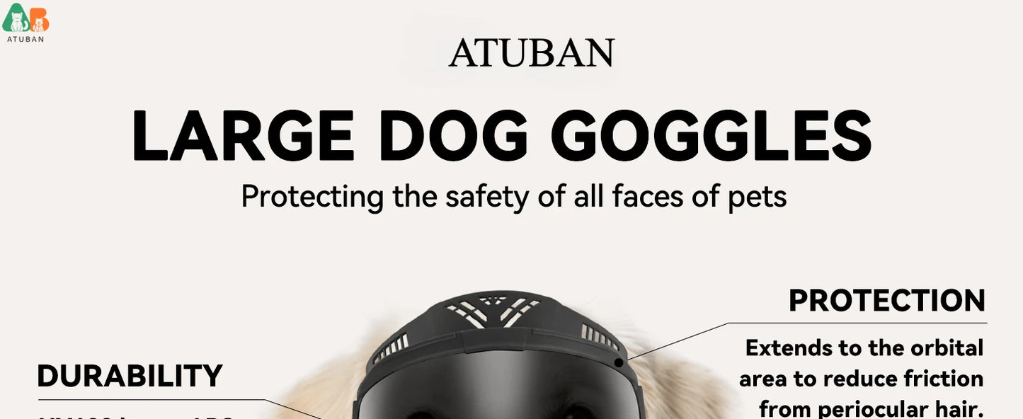 ATUBAN Dog Goggles Large Breed, UV Protection Full Face Sunglasses for Dogs, Windproof Dustproof Snowproof Pet Eyes Wear