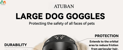 ATUBAN Dog Goggles Large Breed, UV Protection Full Face Sunglasses for Dogs, Windproof Dustproof Snowproof Pet Eyes Wear
