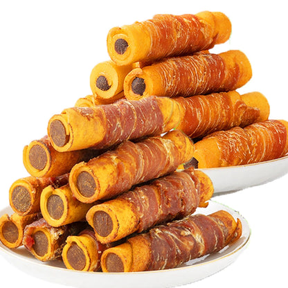 Cowhide Wrapped in Chicken Beef Filling Dog Treats for Medium, & Large Dog - Made with Chicken and Cowhide - High Protein