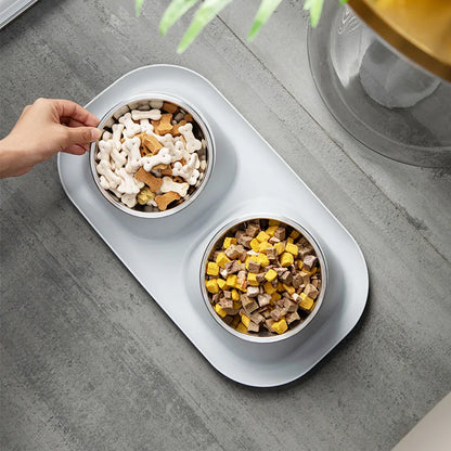 Stainless Steel Pet Bowl Anti-Spill Double Bowl for Dogs Cats Non-Slip Base Raised Design Durable Easy Clean Food Water Dish