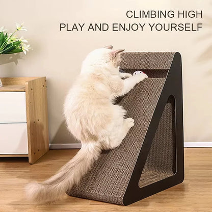 Pet Stress-Relief Triangle Cat Scratcher Made of Sturdy Cardboard with Interactive Spinning Balls