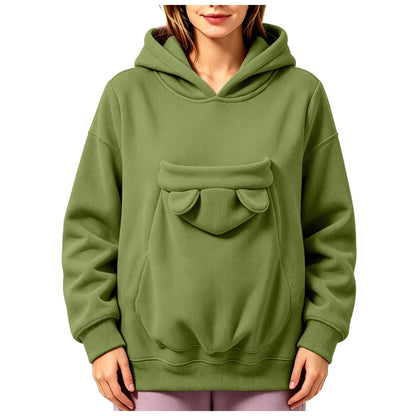 Kangaroo Pocket Cat Dog Hoodies For Women Autumn Winter Warm Outwear Sweatshirt Comfortable Street Style Trendy Fashion Tops