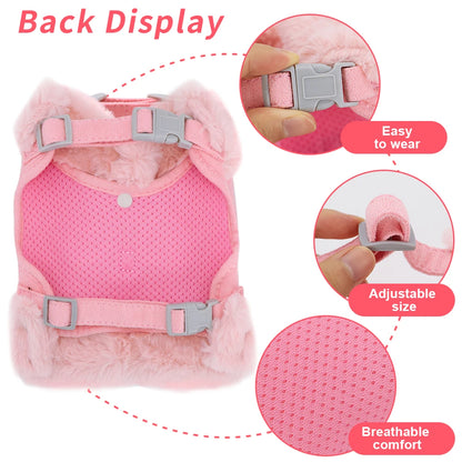 Warm Fur Dog Harness and Leash Set Rhinestone Bowknot Pet Vest Winter Pets Puppy Clothes Vest Small Dog Clothing French Bulldog