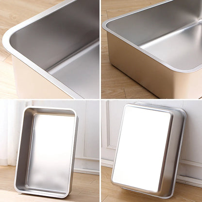 Stainless Steel Cat Litter Box For Big Cats, Household Flat Bottom Cat Litter Pan Large Metal Cat Litter Box-Easy To Clean