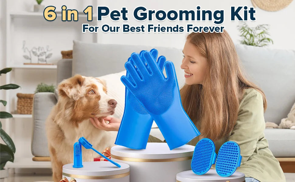 6PCS Pet Grooming Kit for DogsCats  Dog Washing Gloves Bath Brush Bath Gloves Shampoo Brush Pet Grooming Gloves Bath Supplies