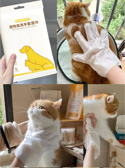 Disposable Waterless Pet Cleaning Gloves – 2-in-1 Massage & Grooming Mitts Pet Wash Free Pet Wipes