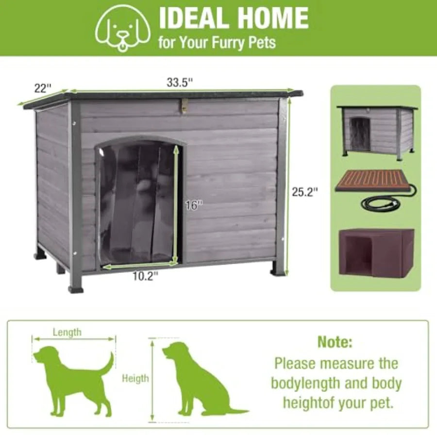 Large Heated Outdoor Dog House with Insulated Weatherproof Design Thermostat-Controlled Heating Pad Chew-Proof Metal Frame in B