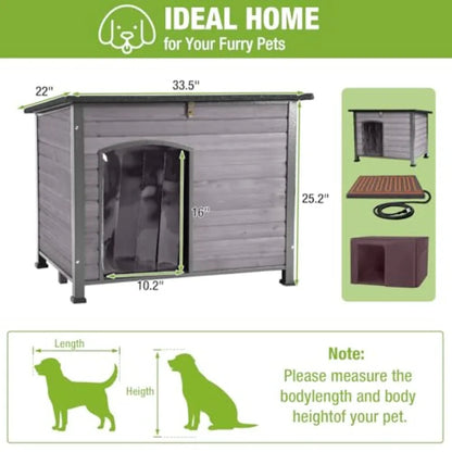 Large Heated Outdoor Dog House with Insulated Weatherproof Design Thermostat-Controlled Heating Pad Chew-Proof Metal Frame in B