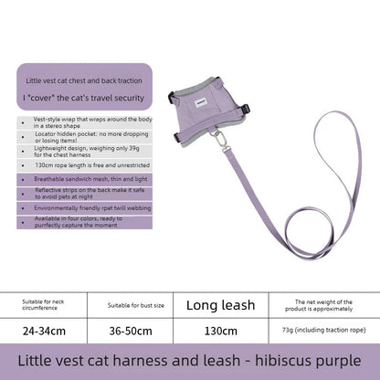 Anti-Escape Cat Vest Harness 39g, GPS Tracker Pocket, Breathable Mesh, Reflective, 130cm Leash for Walking, cat accessories
