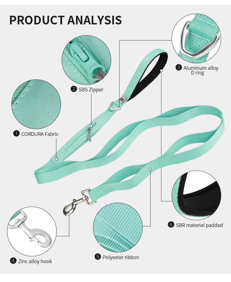 SMALL COMBINATION Lightweight Dog Leash for Small, Medium, Large Double Handle Dog Leash Puppy Pocket Designer running Pet Leash