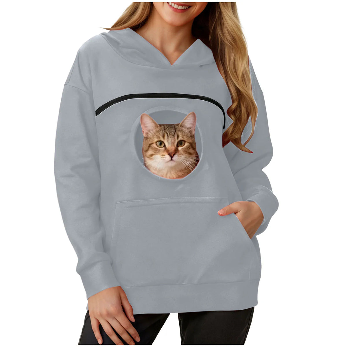 Plus Size 3XL Oversized Hoodies Women 2 in 1 Kangaroo Hoodie Sweatshirts for Pet Lover Cat Carrier Pouch Unisex Pullovers Tops