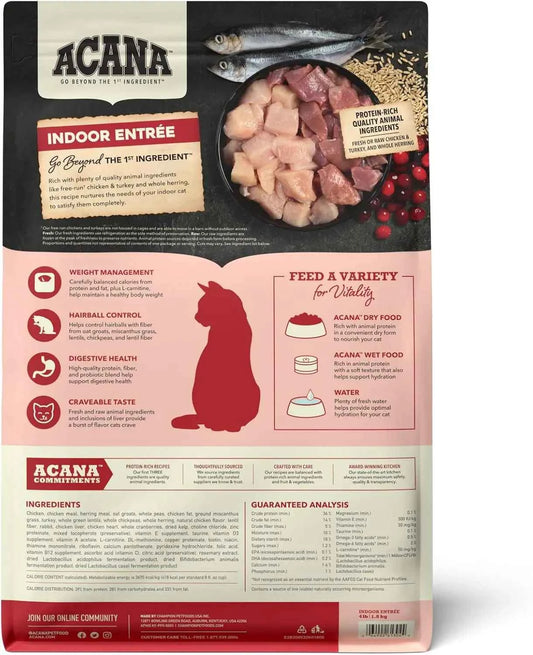Premium Indoor Cat Food with Chicken, Turkey, Herring & Rabbit - 4lb Bag for Healthy Cats