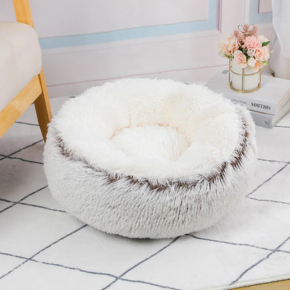 Long Plush Round Cat Bed for a Comfy and Fashionable Nap