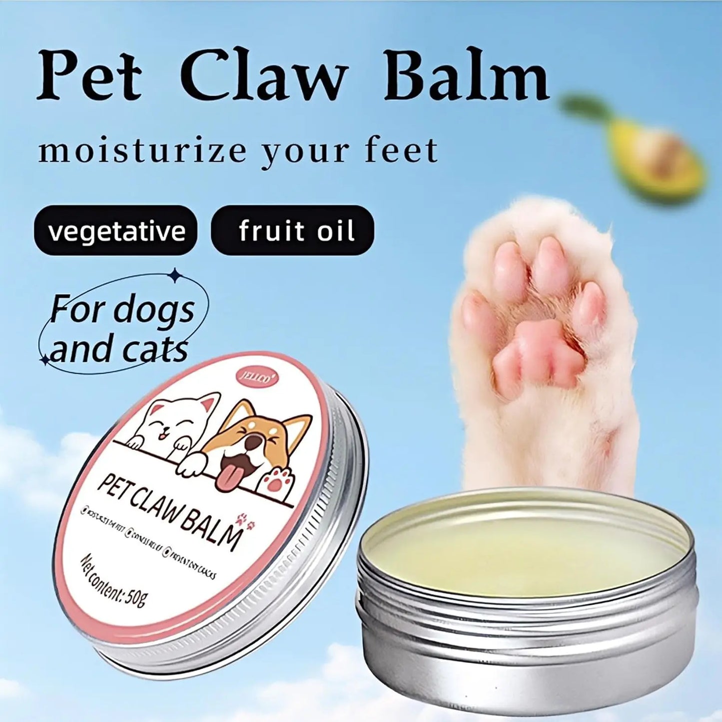 50g Pet Foot Moisturizing Cream Paw Balm for Cat Dog Natural Plant Pet Nose Protector Paw Autumn Winter Care Foot Moisturizer
