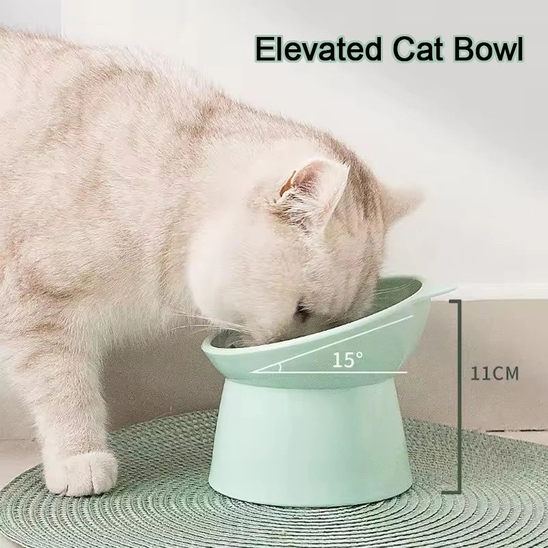 Elevated Cat Bowl Neck Protector Anti Vomiting Food Water Bowls for Indoor Cats Kittens Anti-Tip Plastic Raised Pet Feeding Dish