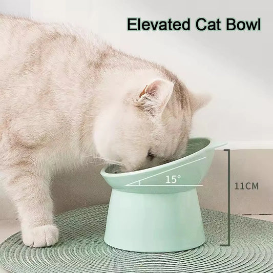 Elevated Cat Bowl Neck Protector Anti Vomiting Food Water Bowls for Indoor Cats Kittens Anti-Tip Plastic Raised Pet Feeding Dish