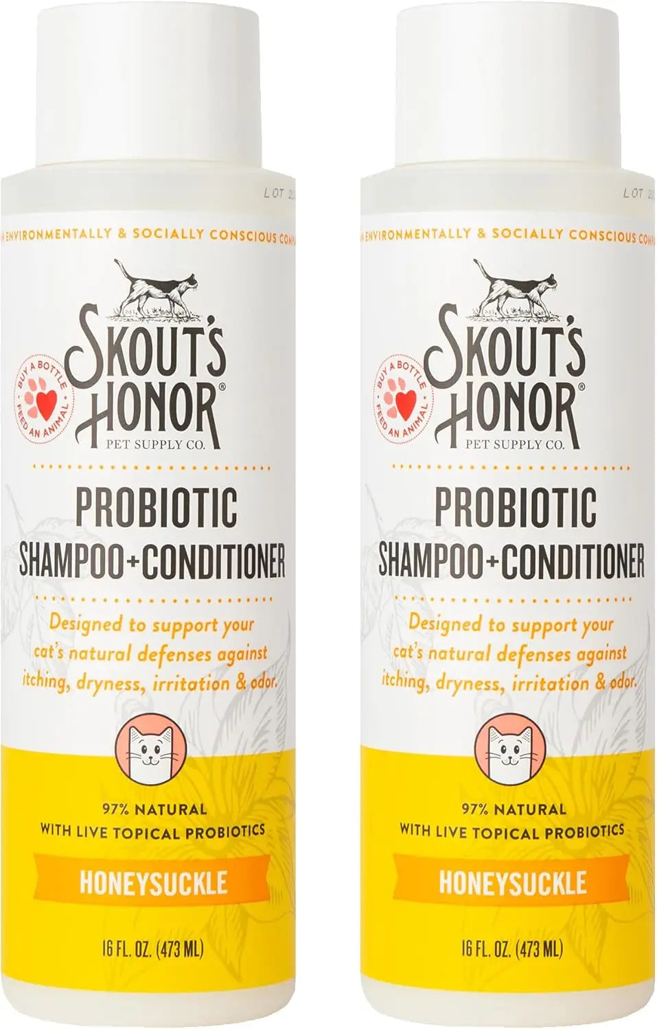 Fragrance-Free Probiotic Cat Shampoo & Conditioner with Avocado Oil & Omega-3s, 97% Natural, Paraben & Sulfate-Free, Cruelty-Fre