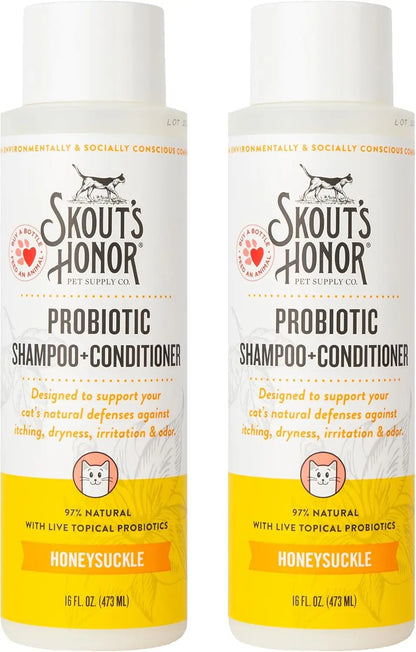 Fragrance-Free Probiotic Cat Shampoo & Conditioner with Avocado Oil & Omega-3s, 97% Natural, Paraben & Sulfate-Free, Cruelty-Fre