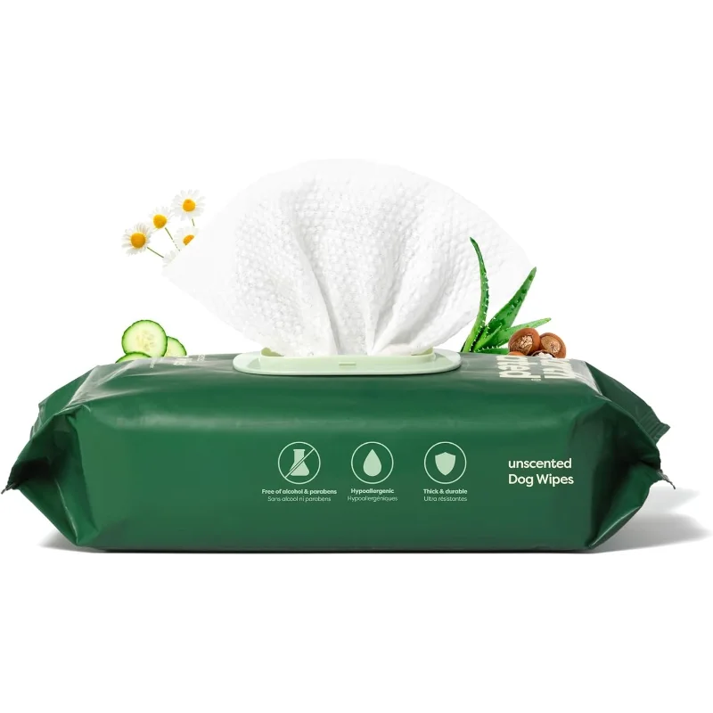 Pet Wipes for Dogs and Cats, Hypoallergenic, Cleaning and Hydrating Unscented, 100 Count