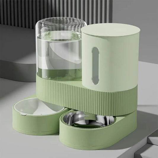 Automatic Cat Feeder Automatic Pet Feeder Water Dispenser Set for Cats Dogs 2-in-1 Food Bowl with Stainless Steel Insert 1pcs