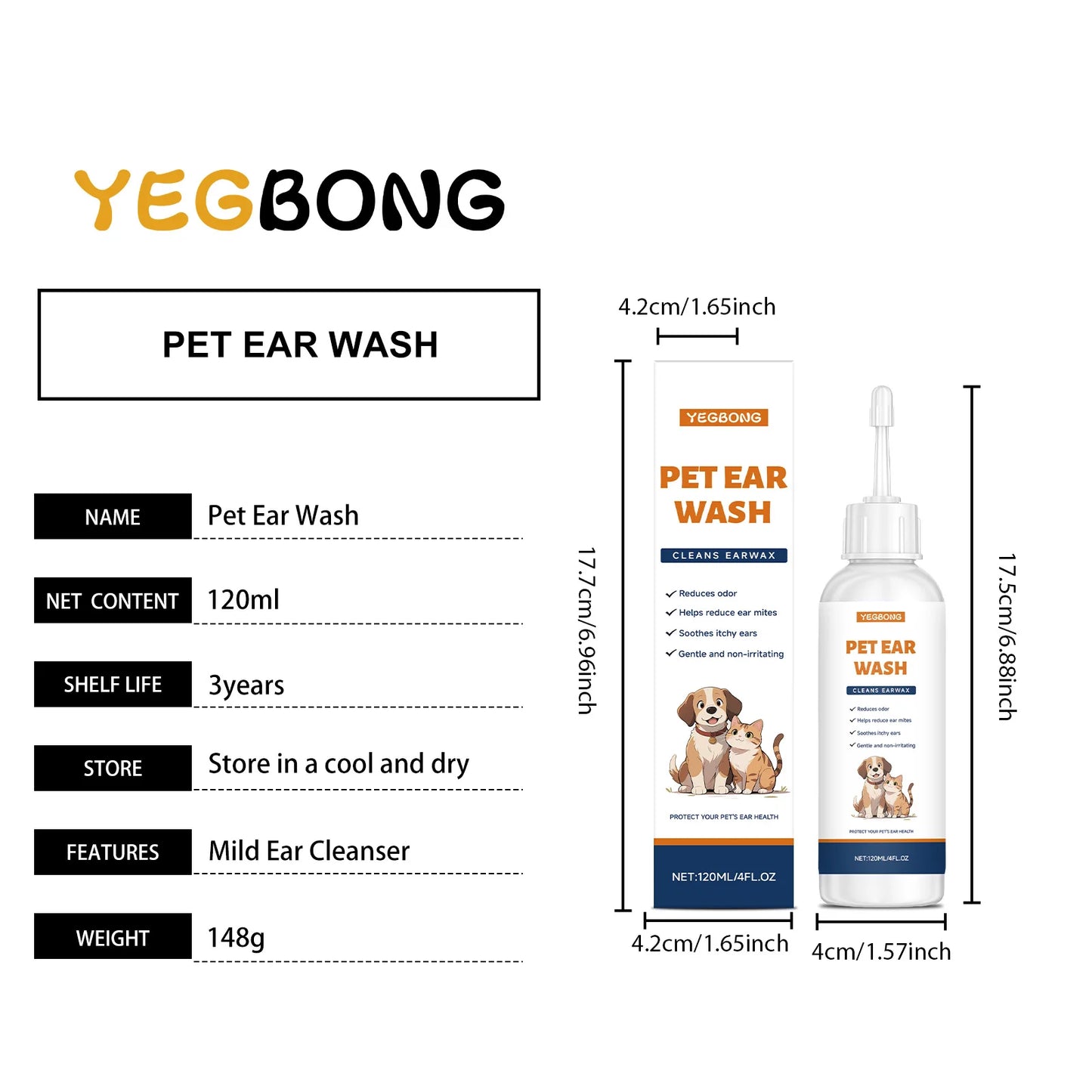 Pet Ear Cleaner Effectively Removing Earwax Reduce Ear Mites Alleviate Ear Odor Soothe Ear Itching Gentle Pet Ear Cleaning Agent