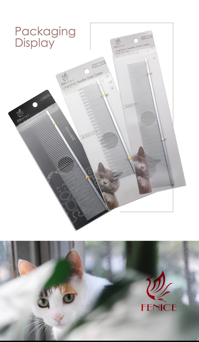 Fenice Professional Anti-Corrosion Grooming Comb For Dogs Cats Tapered Stainless Steel Pins Pet Grooming Supplies
