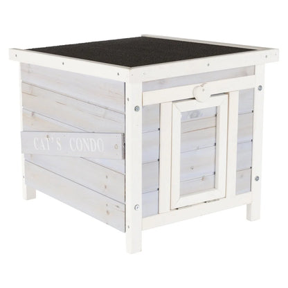 Weatherproof Wooden Cat House Outdoor Shelter with Hinged Roof Easy Access Cats Small Animals Dogs Cozy Design