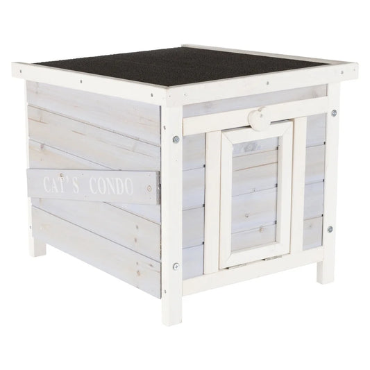 PDQ Weatherproof Wooden Cat House – Outdoor Shelter with Hinged Roof for Cats & Small Animals - Pet Suppie