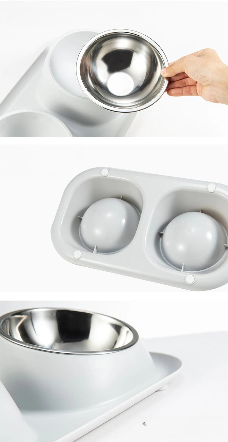 Stainless Steel Pet Bowl Anti-Spill Double Bowl for Dogs Cats Non-Slip Base Raised Design Durable Easy Clean Food Water Dish