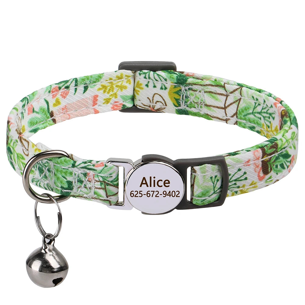 Cat Collar Free Personalized Kitten Collars Engraved Pet Puppy Name Necklace Collars Anti-lost for Cats Small Dogs Adjustable
