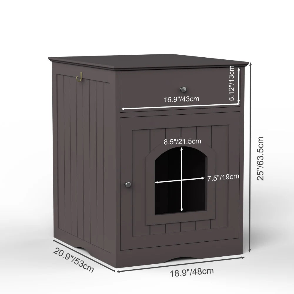 Wooden Brown Cat Litter Box Cabinet Furniture Enclosure With Drawer Side Table Pet House Nightstand For Indoor Cats Pet Toilet