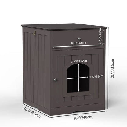 Wooden Brown Cat Litter Box Cabinet Furniture Enclosure With Drawer Side Table Pet House Nightstand For Indoor Cats Pet Toilet