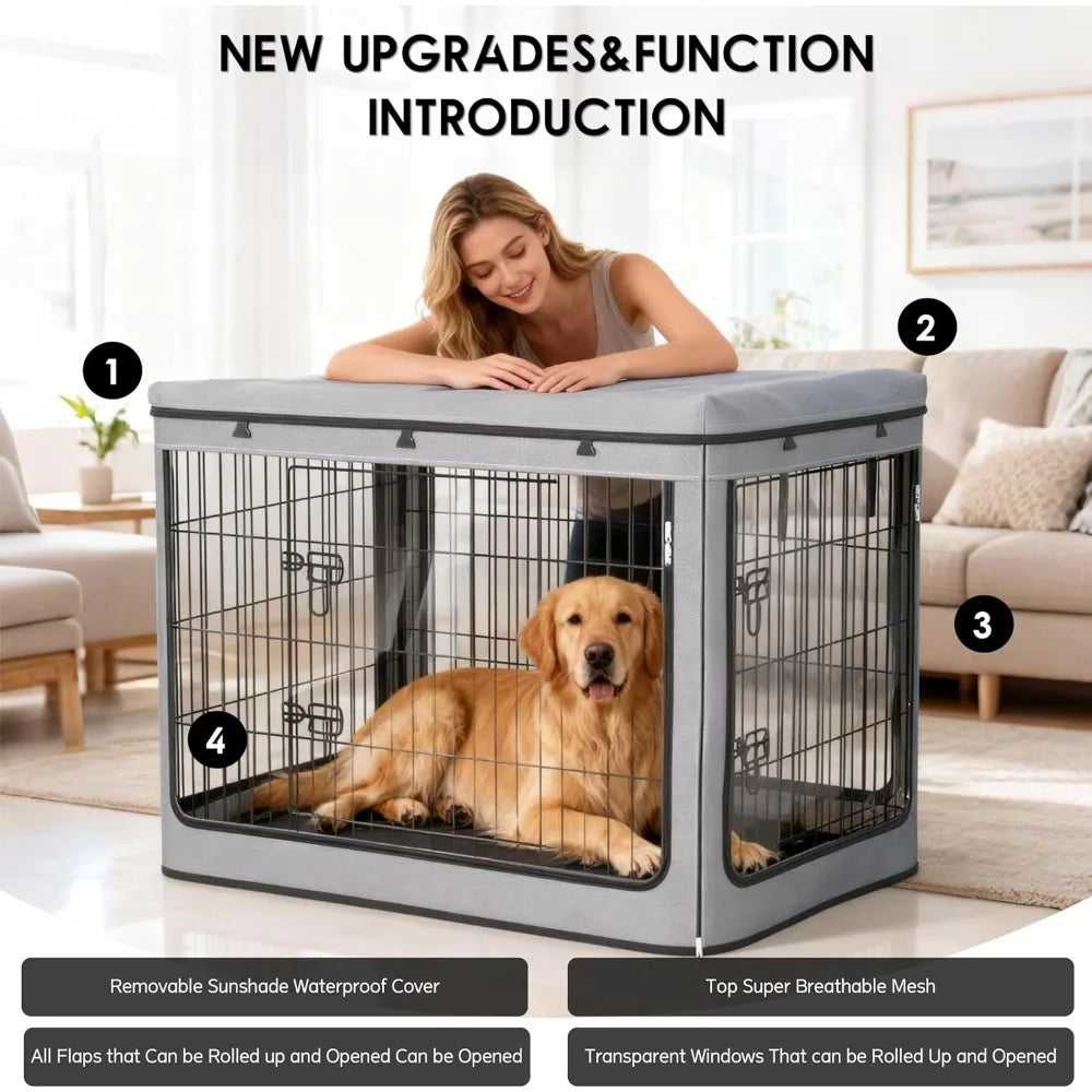 Dog Crate Cover (Cover Only) - Heavy-Duty Waterproof Design | Universal Fit for 42-Inch Metal Mesh Dog Crates