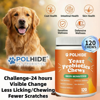 [90 Day Supply]120 Chews Yeast Probiotic For Dogs - Meat Flavor Soft Chews, Coat And Intestinal Health, Sensitive And Defensive Wellness, Pet Probiotic Supplement, All Ages Suitable