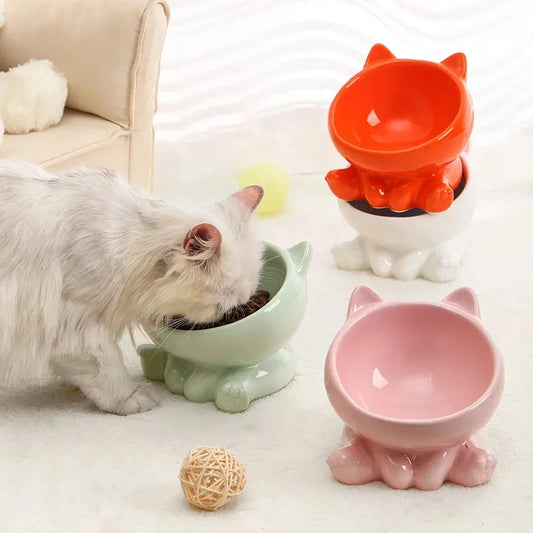 Cat Bowl Pet Accessories Ceramic Diagonal High Feet Cute Protection Cervical Spine Dog Bowl Drink Water Bowl Pet Supplies - Pet Suppie