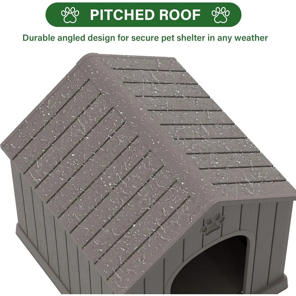 Indoor Outdoor Waterproof Dog House with Air Vents, Elevated Floor, Easy Assembly, Sturdy Puppy Shelter