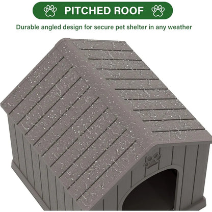Indoor Outdoor Waterproof Dog House with Air Vents, Elevated Floor, Easy Assembly, Sturdy Puppy Shelter