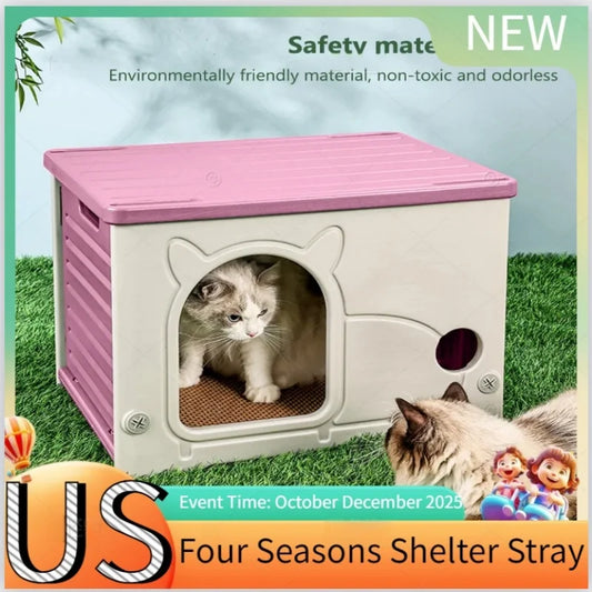 Waterproof Winter Warm Shelter – Washable Cave Sleeping Bed for Stray Cats, Dogs & Puppies (Gray, Pink) - Pet Suppie