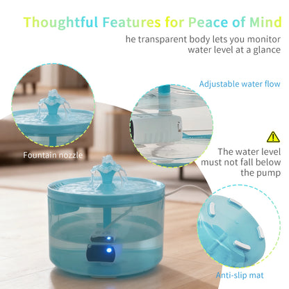 [ Ultra-Quiet ]Cat Water Fountain, 1.8L/60.87oz, Filter Pet Drinking Fountain, Fresh, USB Powered - Gift for Cats and Small Dogs